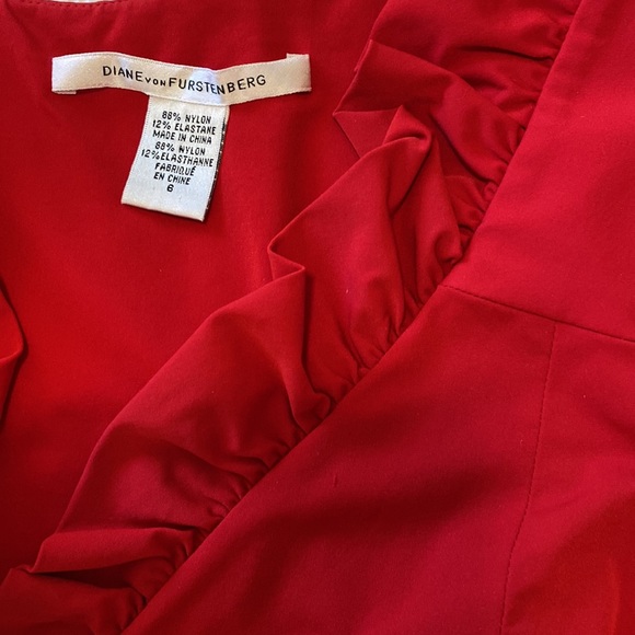 DVF Diane Von Furstenberg Red Ruffle Wrap Dress - Picture 4 of 5